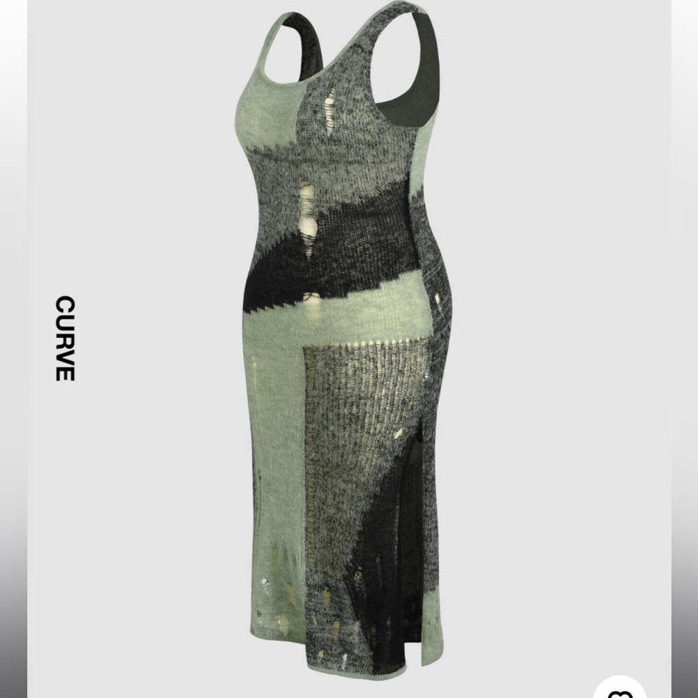 Cider Green and Black Knit destructed Dress 2X - Picture 7 of 11